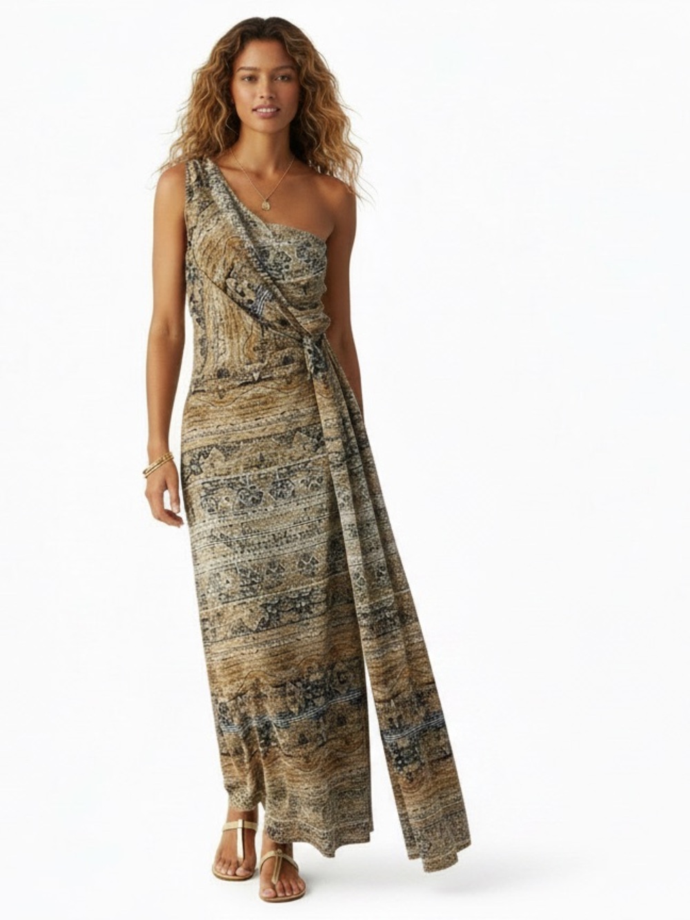 Ramy Brook Mustard & Navy Printed Summer Wrap Maxi Dress
